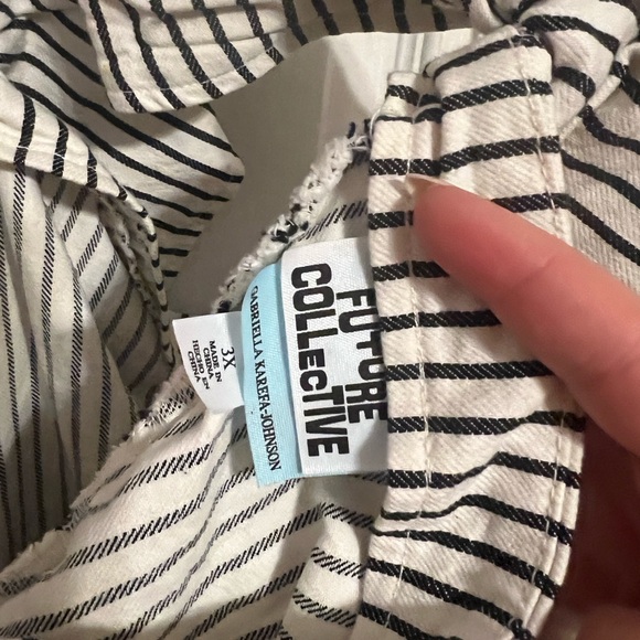 Future Collective One Shoulder Black/White Striped Shirt - Picture 3 of 3